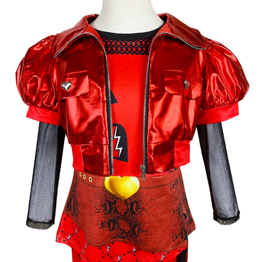 2024 new girl Halloween role-playing clothing 4-12 year old children girl makeup dance red movie, the same dress set+wig