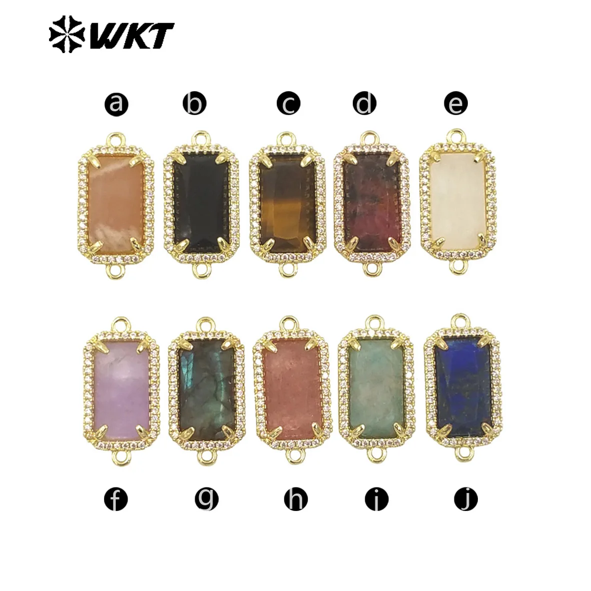 WT-C326 Wholesale Fashion Delicate Long Square Double Loops Micropave Cubic Zircon Claw Setting Natural Stone Bar Connectors
