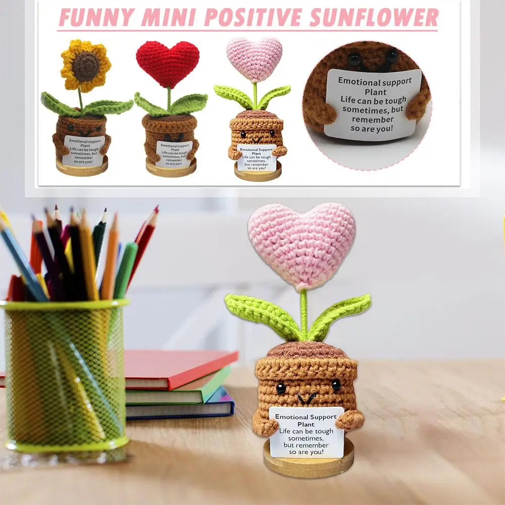 1pcs Hand-woven Positive Plant Pot Mini Inspirational Gift Handmade Ornament Room Desk Birthday Doll X1K9