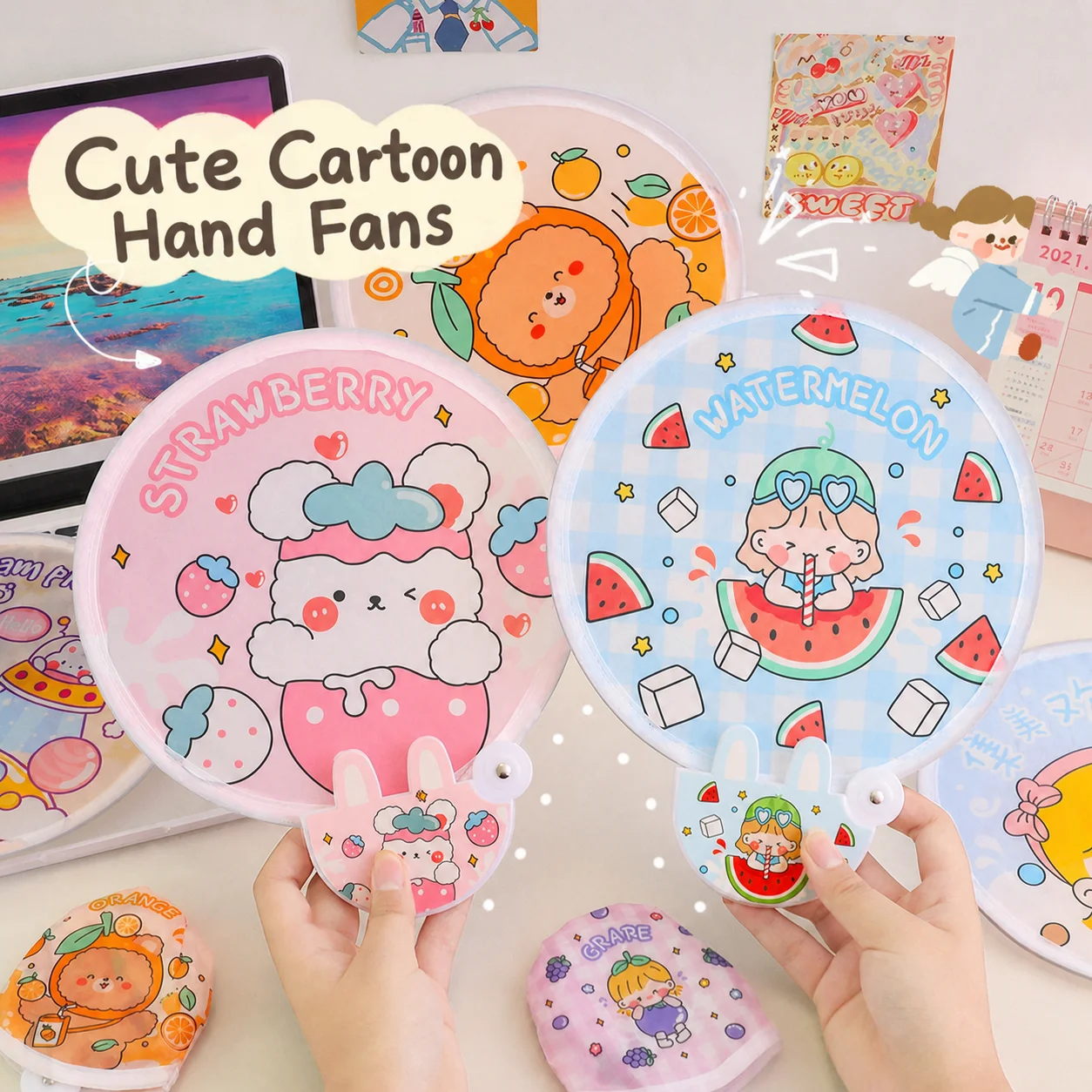 Cute Cartoon Foldable Handheld Fan Portable Mini Summer Cooling Fan For Students Kids Daily Outdoor Folding Fan Hand Fan