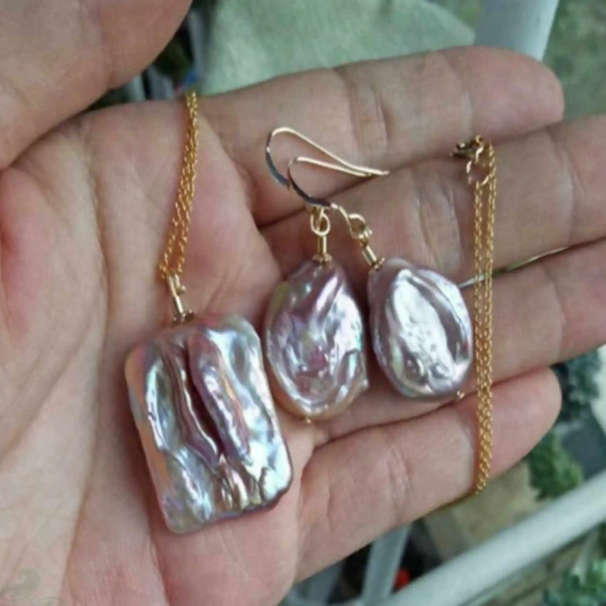 

15-18MM Natural baroque colours pearl 18k gold earrings necklace Freshwater Ear stud Thanksgiving Cultured Holiday gifts Women