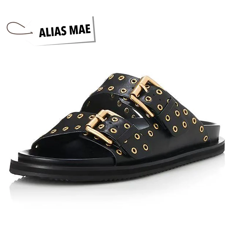 ALIAS MAE2025 Spring New Genuine Leather Rivet Decorative Strap Buckle Women's Personalized Trendy Versatile Sandals