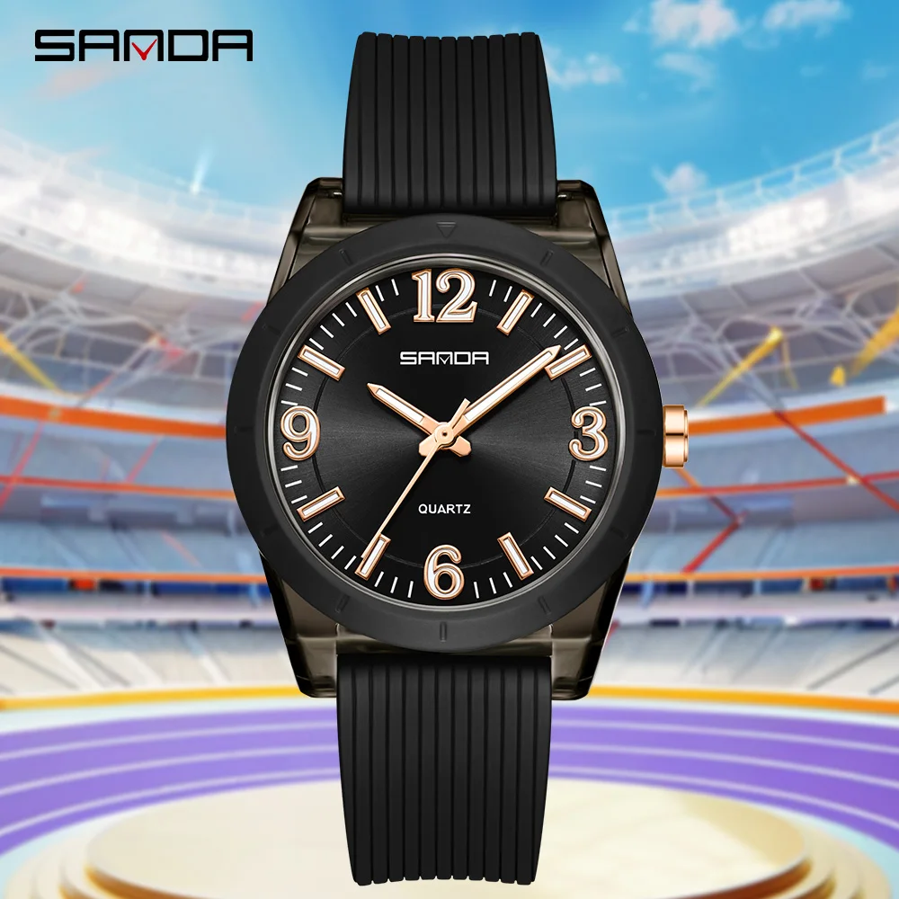 SANDA العلامة التجارية الأعلى 6277 حافظة شفافة للأطفال ساعة كوارتز مقاوم للماء ضوء الليل الترفيه طالب ساعة كوارتز 2025