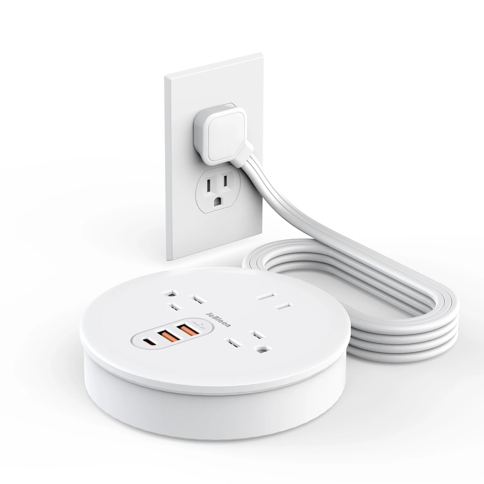 Multi Tomada EUA Plug Power Strip, 3 Tomadas AC, 3 Portas USB, 1 Tipo C, Linha de Cabo 4FT, Tomada de parede, Universal Surge Protector