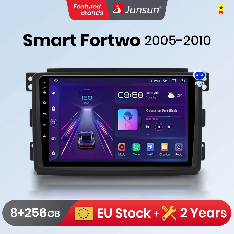 Junsun inalámbrico CarPlay Android Auto Radio de coche para Mercedes Benz Smart Fortwo 451 2005 - 2010 GPS Multimedia 2din sistemas estéreo