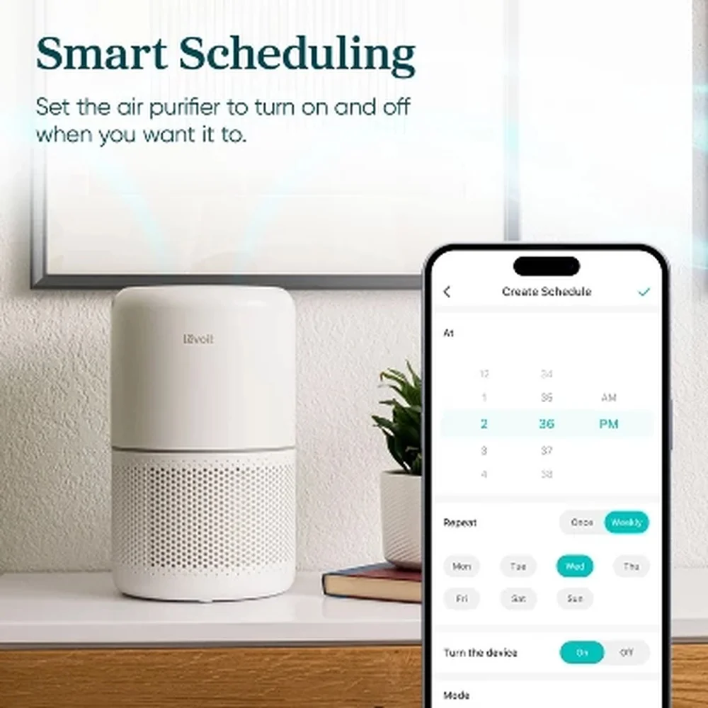 منقي الهواء الذكي 8 إعدادات، ترشيح 3 مراحل، تشغيل هادئ، غرف متوسطة مثالية، 300-500 قدم مربع، تغطية الهواء النقي في أي وقت