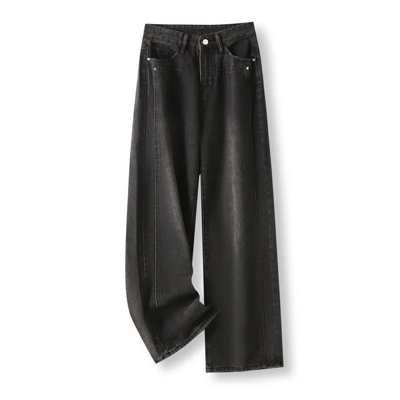 Lady Retro Casual High Waist Jeans Women Baggy Comfortable Straight Leg Pants Girls Korean Fashion Denim Trousers