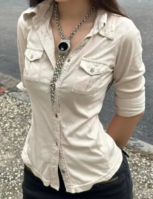 2025 Autumn/winter Y2K Style Long Sleeved Workwear Top, Women's Shirt, Women's Clothing