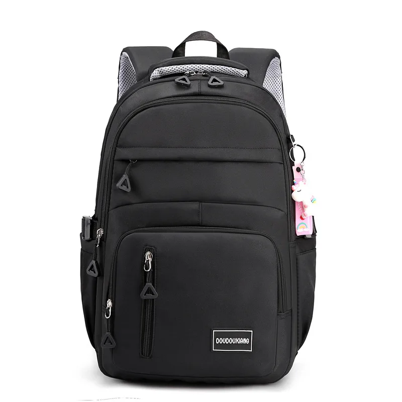 

Solid Color School Bag Mesh Handle Backpack Curved Shoulder Strap High Capacity Traveling Zipper Outer Bag Layered Simplicity