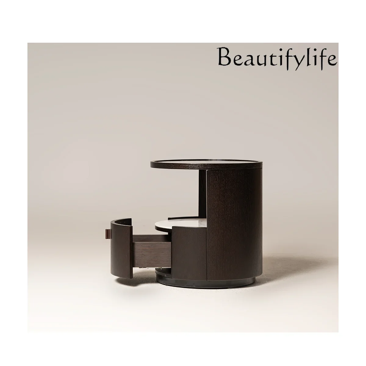 R Italian Minimalist Round Creative Storage Solid Wood Bedside Table Simple Designer Fashionable High-end