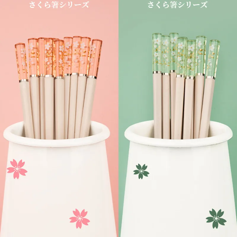 

High Temperature Resistant Non-slip Japanese Sakura Chopsticks Household Reusable For Sushi Food Sticks Tableware 5 Pair/Set