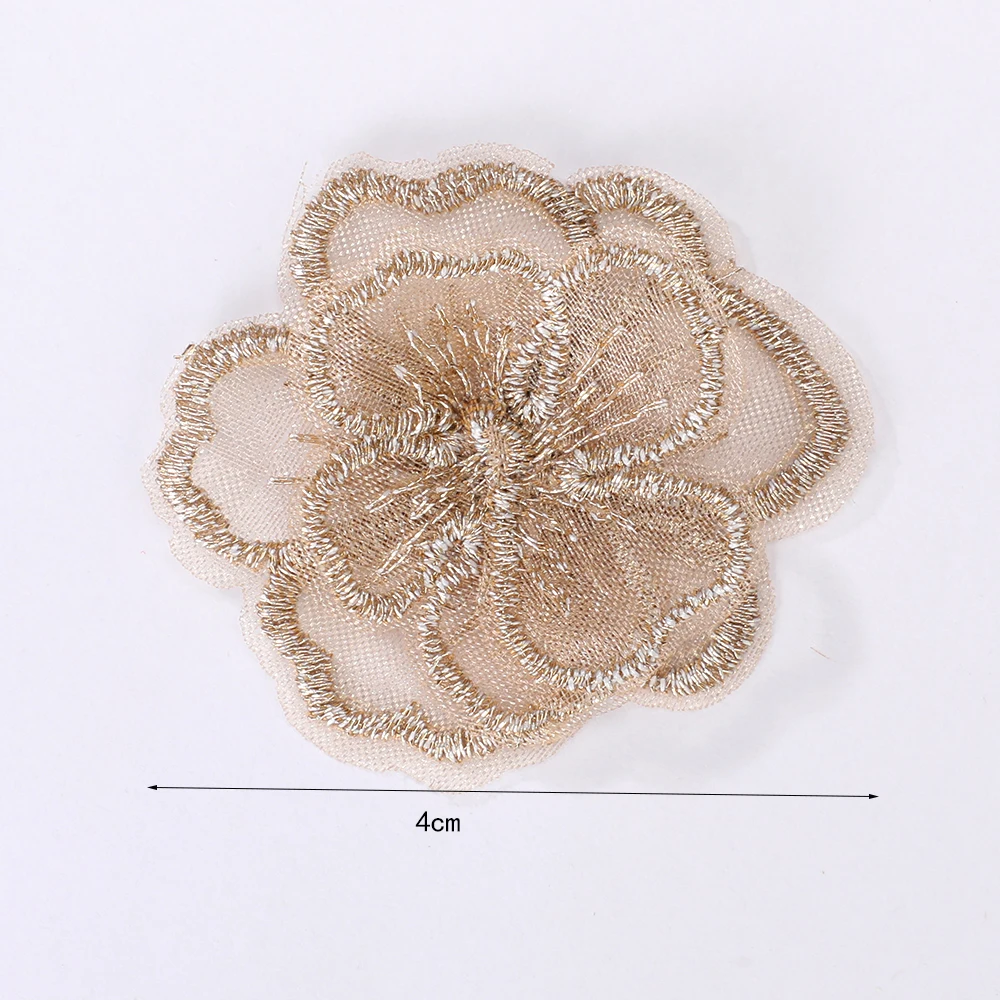 10 Pcs Gold And White Embroidered Flower Patches DIY Wedding Dress Accessories 4CM Wide