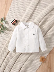 Spring and Autumn Baby Boy New Fashion Fashion White Shirt Coat Small Dinosaur Embroidery Pattern Leisure Sports Comfortable