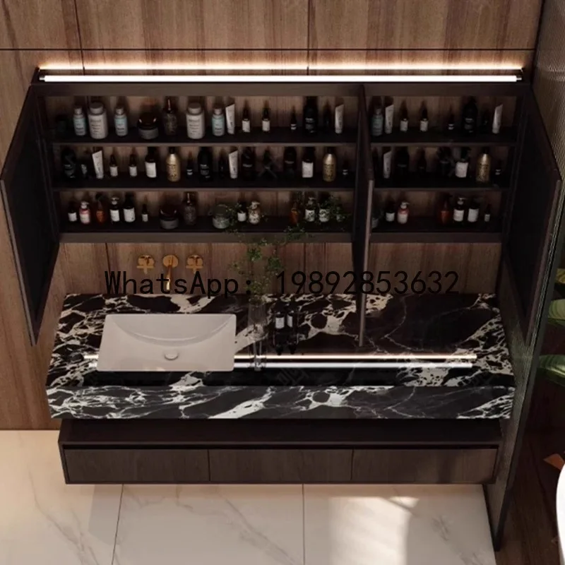 

X-21 hotel solid wood bathroom vanity with rock slab ceramic seamless integrated basin for bathroom washbasin