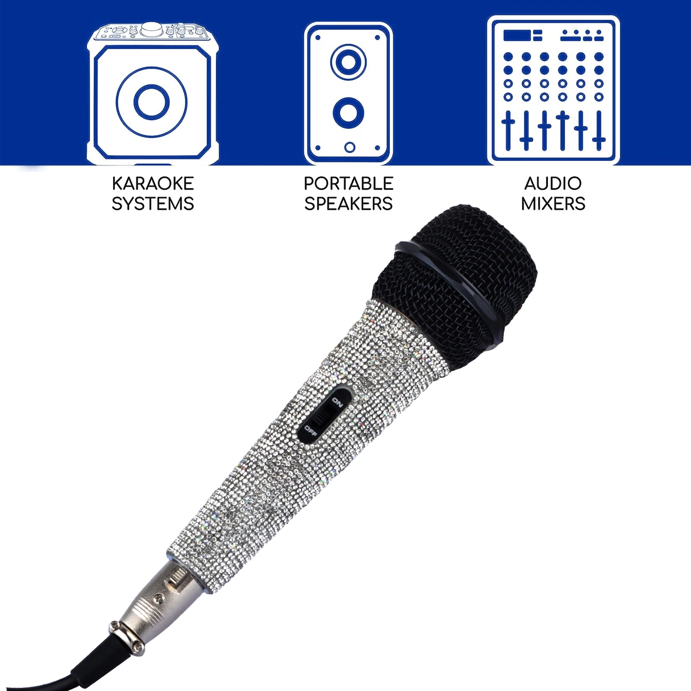 Professional Dynamic Metal Handheld Microphone, Rhinestone Blink Blink Decorated, For Singing Show Party