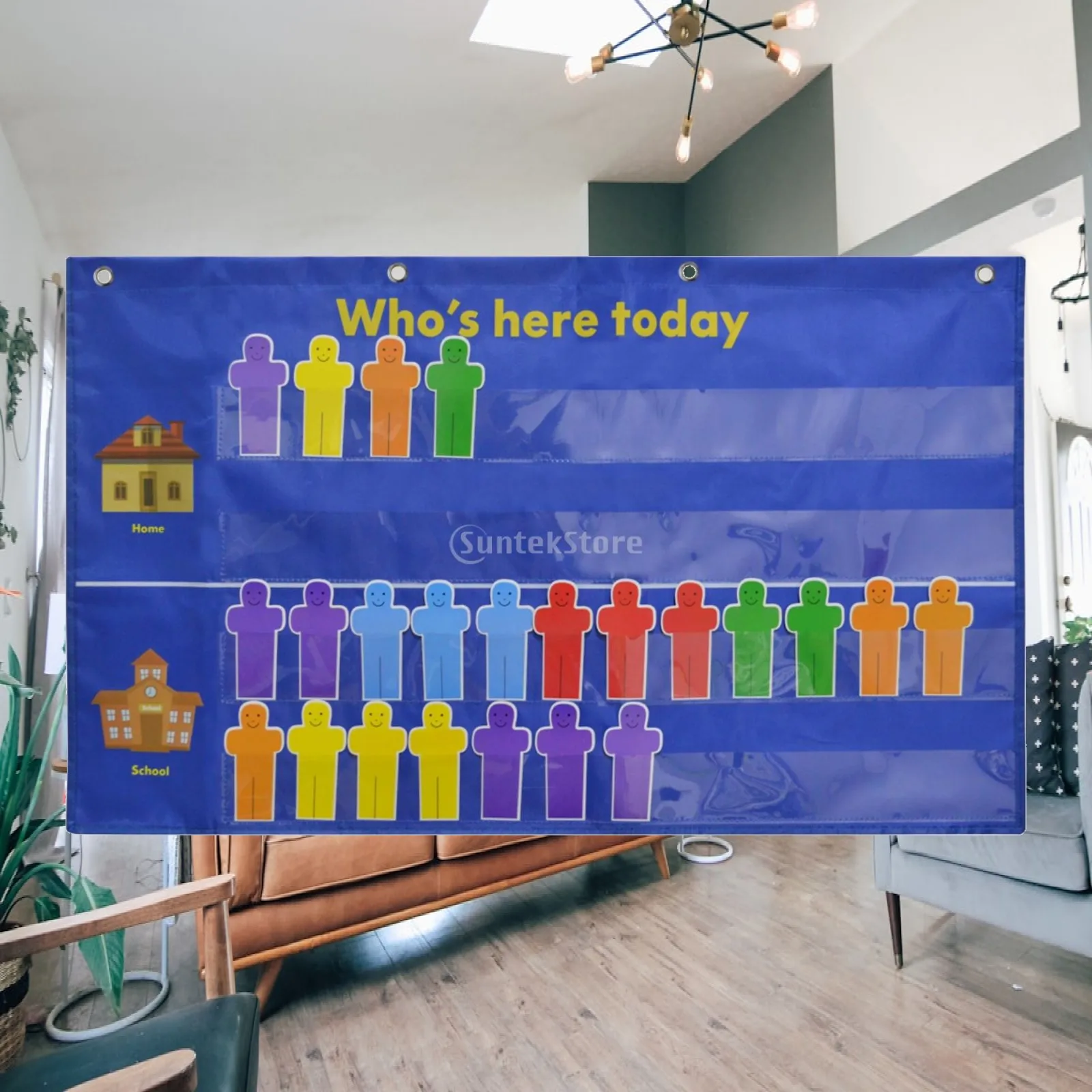 Hanging Attendance Board with Name Cards Long-Lasting Classroom Attendance Board Who's Here Today Chart Wipe-Clean Double-Sided