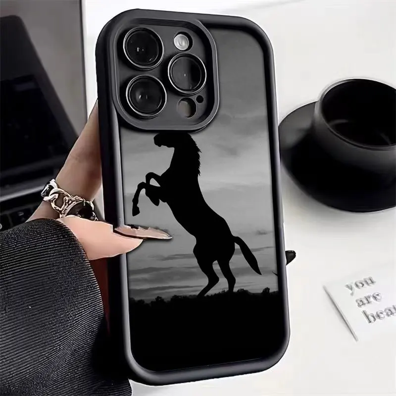 Phone Case for iPhone 15 14 13 12 11 Pro Max Plus 13 Mini X XR XS MAX 8 7 All-inclusive Anti-drop Soft Cover Coque Running Horse