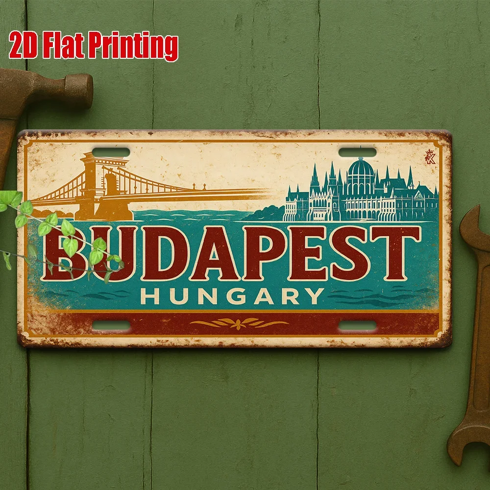 2D Flat One-Piece Budapest Bridge Scene Metal  Metal Sign, Perfect for Galleries, Lofts, Living Rooms, and Feature Walls