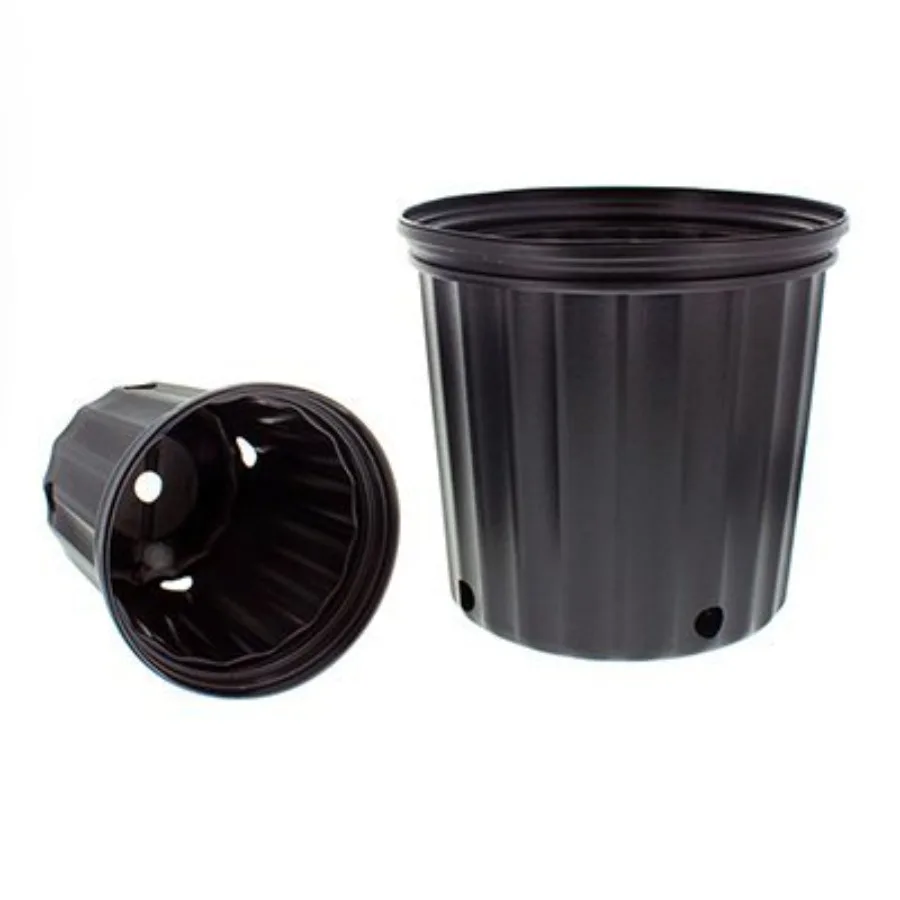

Nursery container for elite horticultural use, polypropylene material, black color, 2.5-gallon capacity with stackable design,