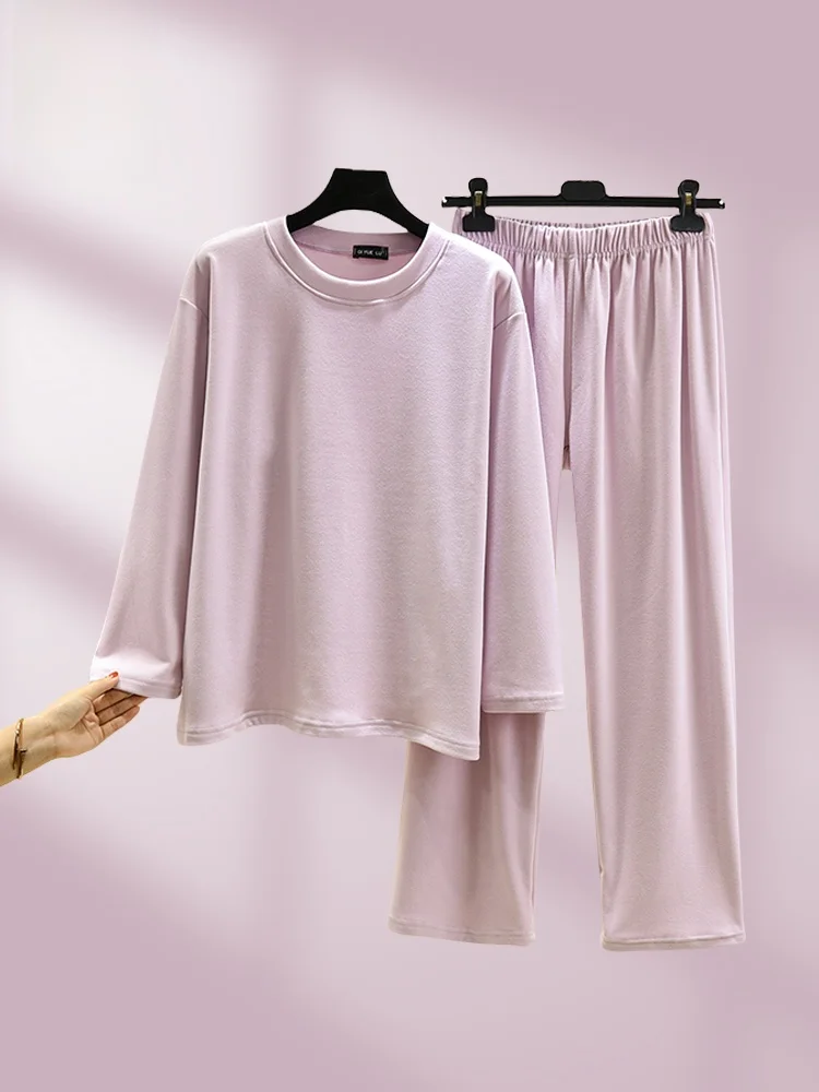 

Thickened Fleece Lined Long Sleeve Sleepwear for Women Winter Home Clothes Casual Pants Loose Fit plus Size Deer Velvet