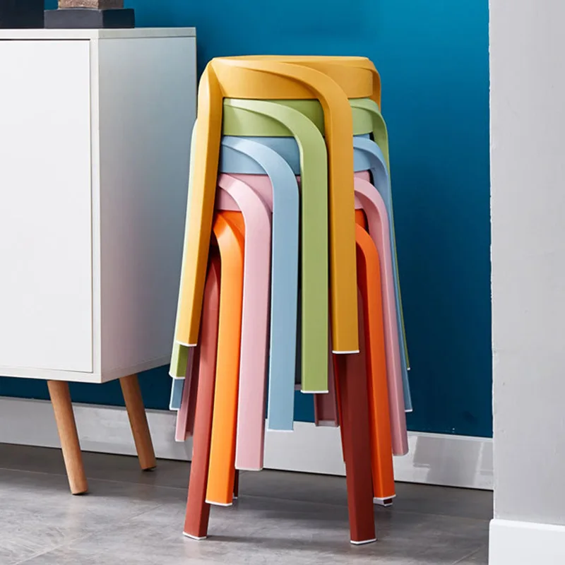 Stylish and Creative Plastic Chairs for Home Use, Stackable for Modern Dining Tables, Round Stools, Café Simple Stools