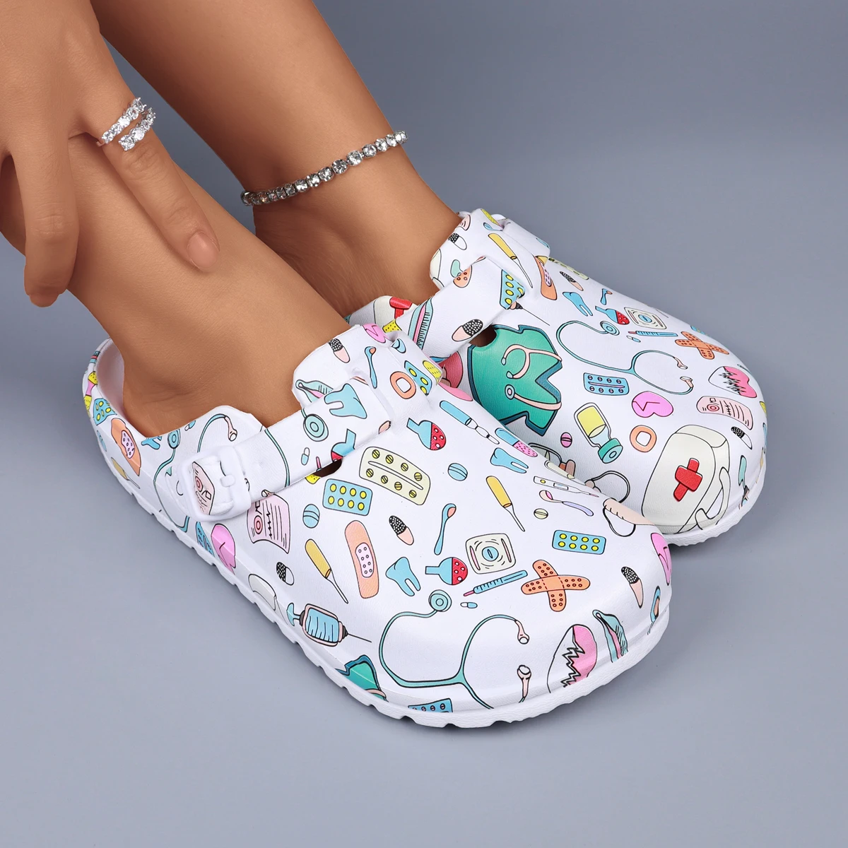 المرأة المطبوعة شبشب منزل البغل قباقيب إيفا المضادة للانزلاق أحذية عمل شقة لينة وحيد قابل للتعديل مشبك مغلق تو شبشب منزل