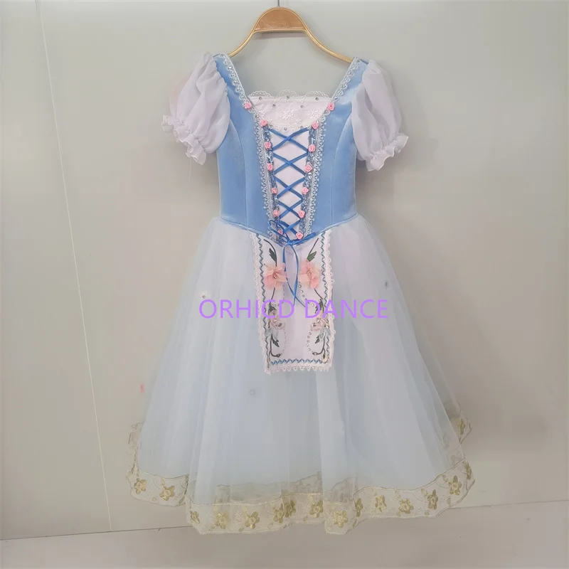 Elegant Custom Size Kids Girls Women Adults Peasant Gilsay Dance Performance Wear Long Pale Blue Romantic Ballet Tutu Costumes