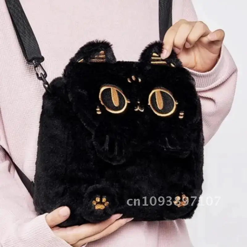 2024 outono/inverno moda nova pelúcia bordado forma gato para mulheres idosas originais designer mochila mini bonito sentido