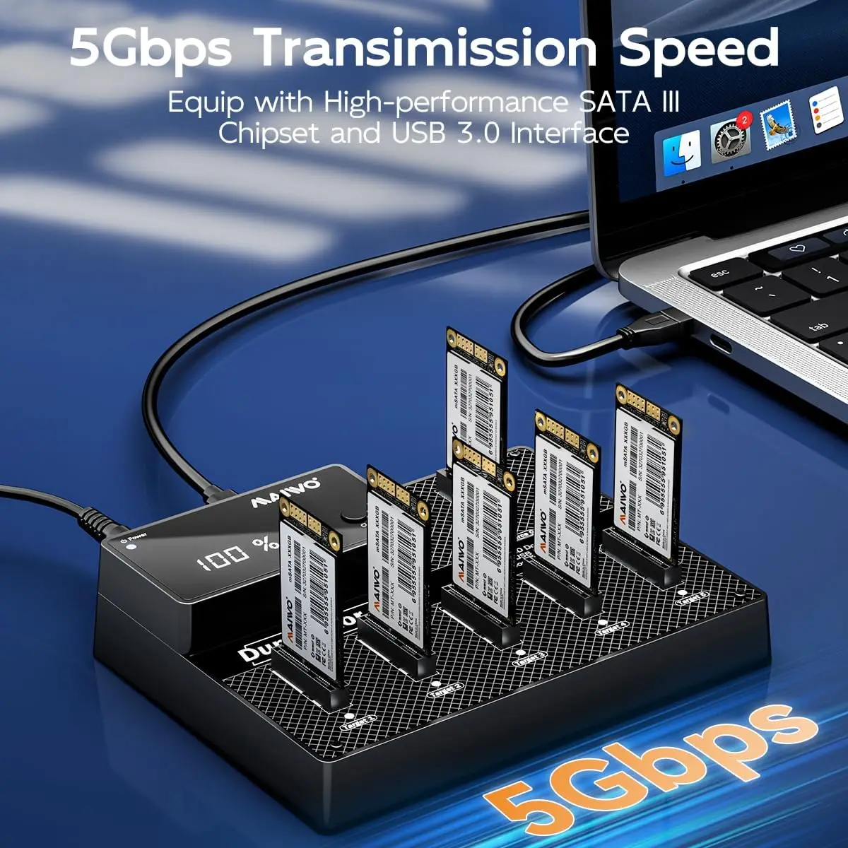 MAIWO mSATA SSD-behuizing 6-bay MSATA SSD-dockingstation met offline kloon Mini SATA naar USB 3.0-adapterlezer 12V / 7A voeding