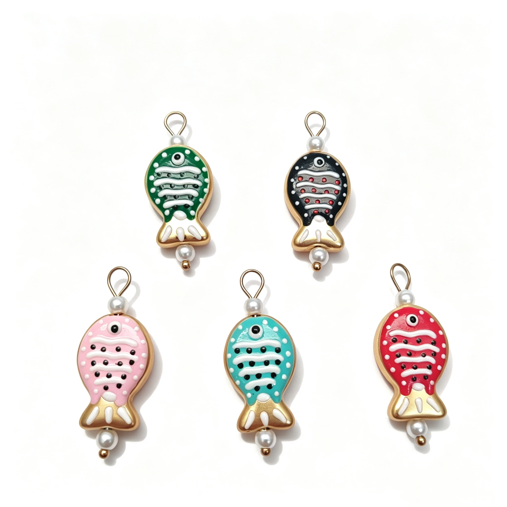 Dopamine Fish Pendants Hand-Painted Glass & Resin Charms 18K Gold Plated Stainless Steel DIY Jewelry Making