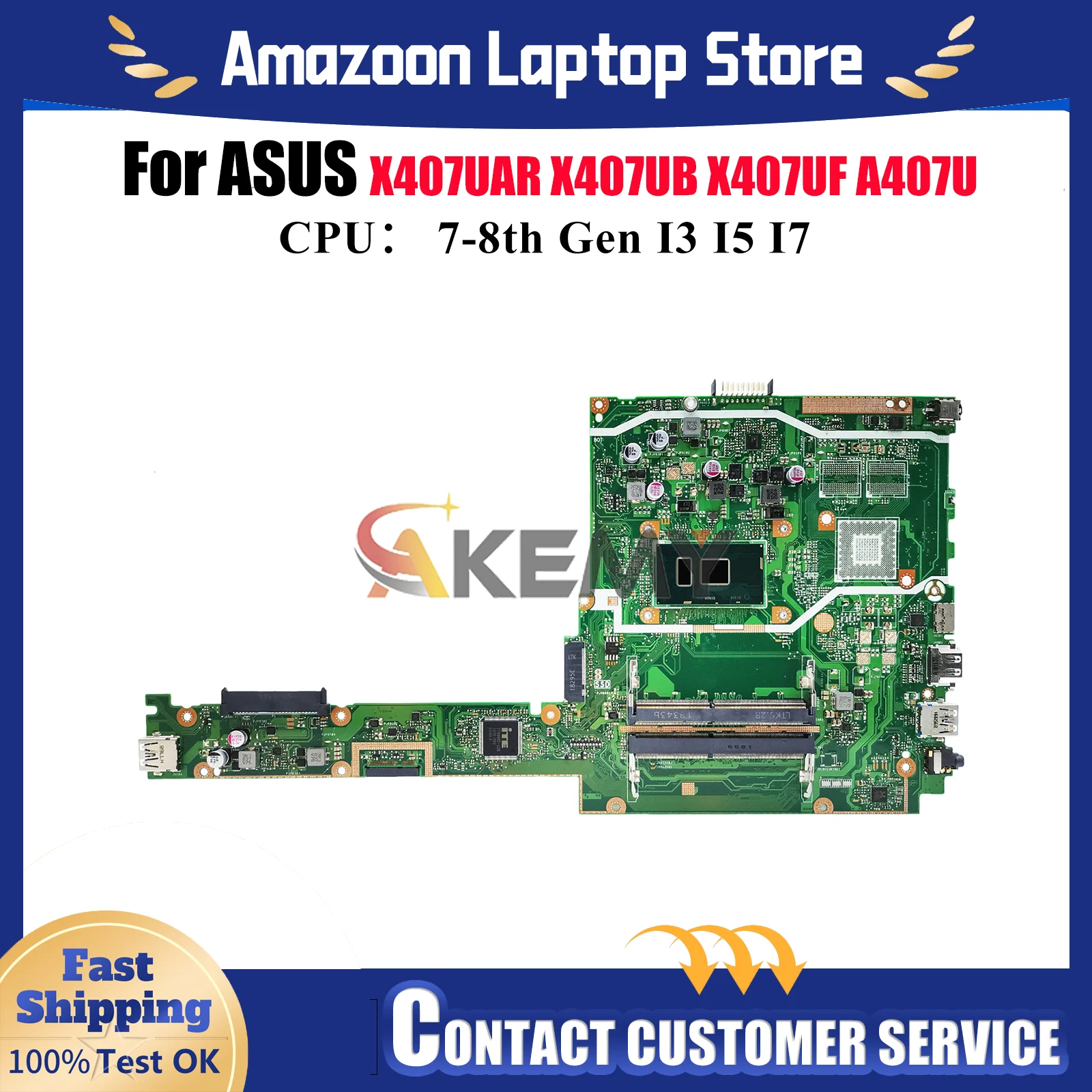 

X407UAR Laptop Motherboard For ASUS X407UB A407U X407UA X407U X407UBR X407UV X407UAR F407U Y4000U X407UF Mainboard I3 I5 I7 CPU