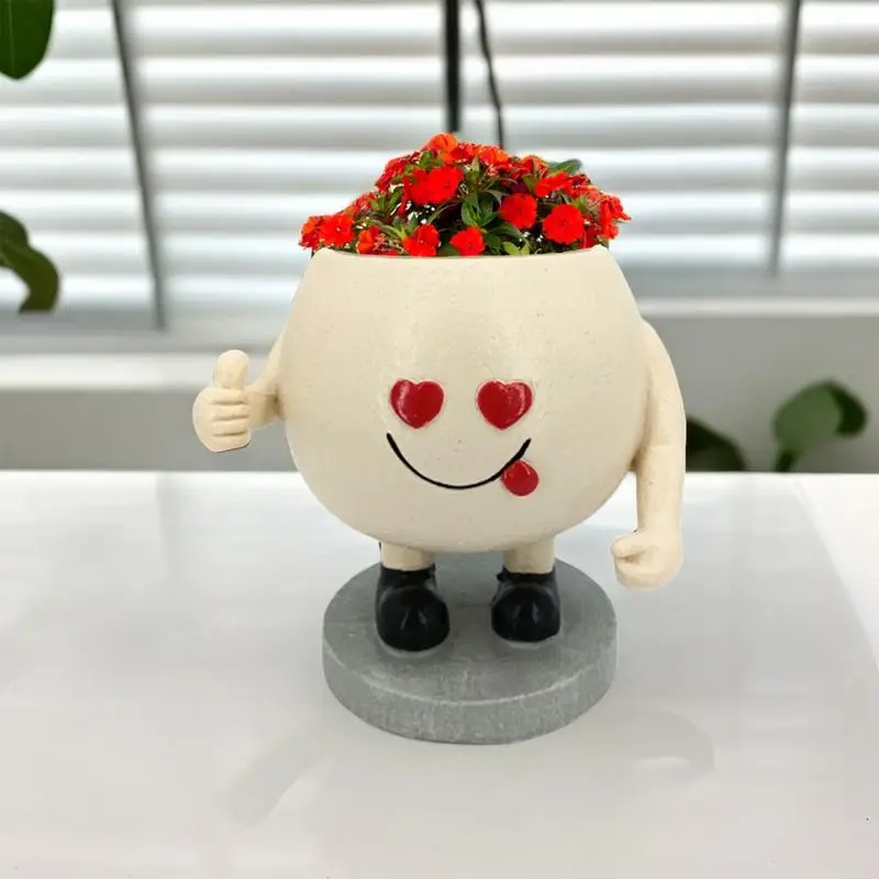 Funny Planter For Indoor Plants Thumb-up Smile Resin Flower Planter Cute Succulent Pot With Drainage Hole For Succulent Violets