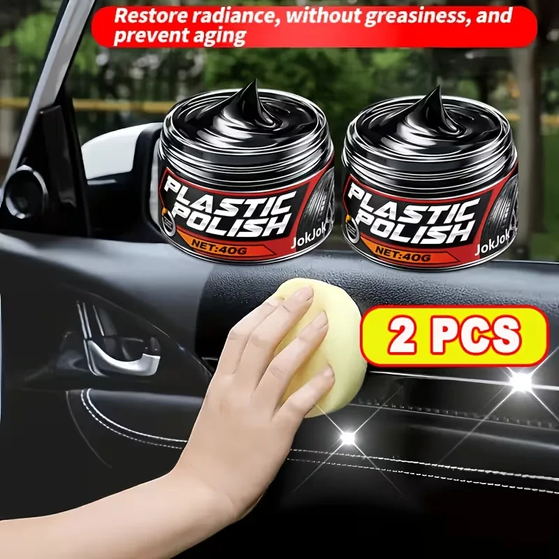 2pcs Car Plastic Trim Restorer Polish Paste, UV Resistant Dashboard Refurbishment Cream, Bring Back Shine to Faded Interior Plas