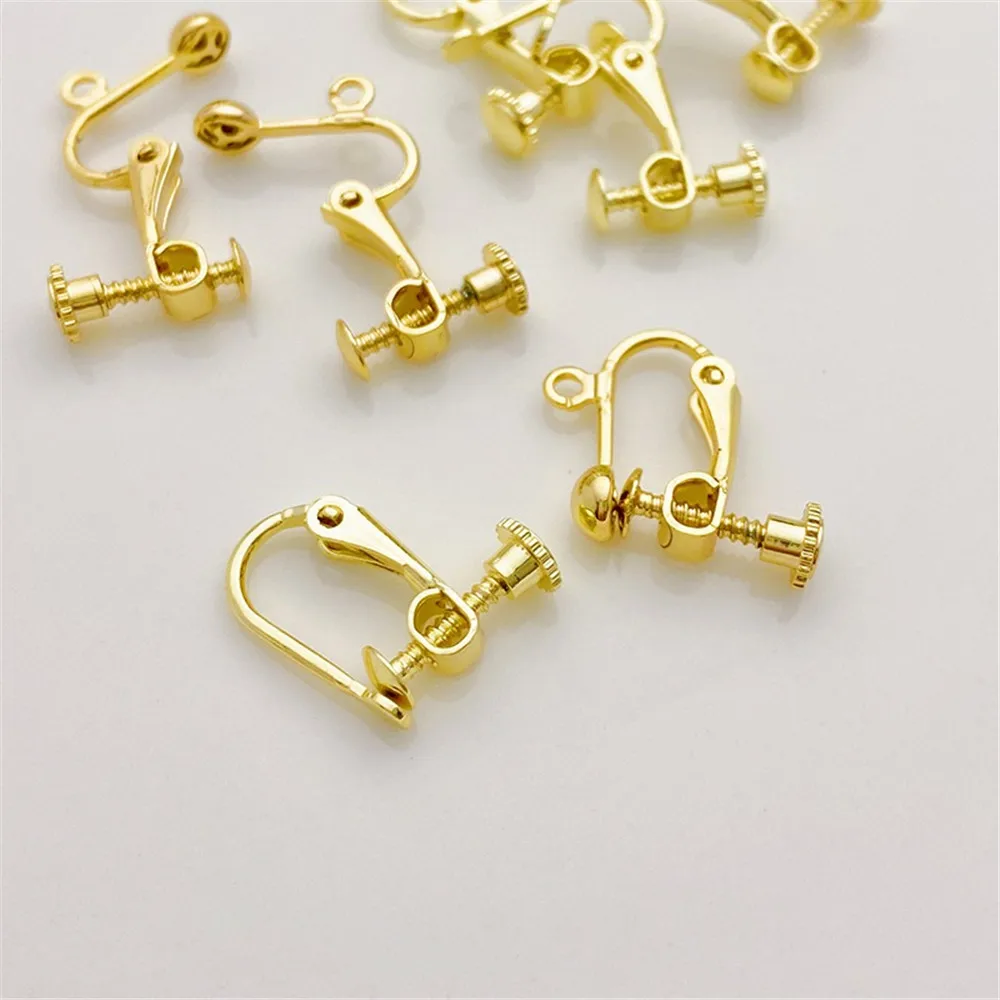 

14K Gold-Color Round Toe Model with Hanging No Ear Piercing Wearable Screw Ear Clips DIY Earrings Material Accessories E062