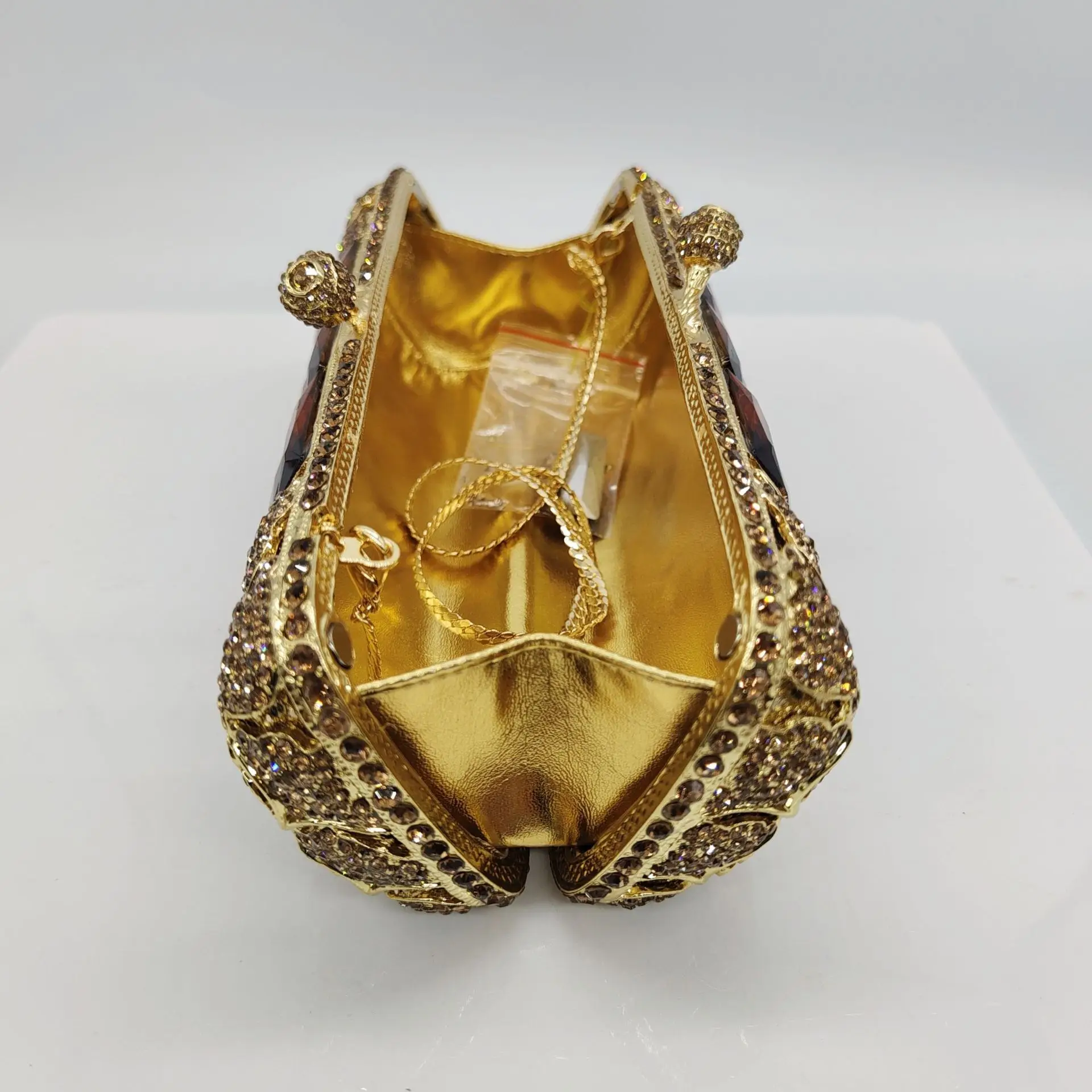 Metal Diamond Evening Bag Golden Apricot Brown Glass Diamond Clutch Bag Cylindrical Bag Luxury Designer Handbags Elegant Bag