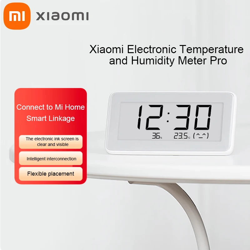 

Термогигрометр Xiaomi Pro с E-ink экраном, умный электронный термометр, 3,7-дюймовый ЖК-дисплей, цифровые часы, Bluetooth 4.0, приложение Mihome
