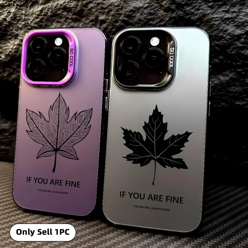 Funda para Teléfono con Diseño de Hoja de Arce Inspiradora para iPhone 17 16 15 14 13 12 11 Pro Max Air, Colorida, Mate, Láser, Aurora, Resistente a Impactos