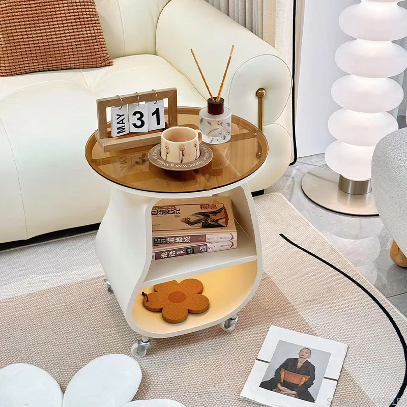 خزانة بجانب السرير كريمية - منظم تخزين بدون أدوات مع عجلات