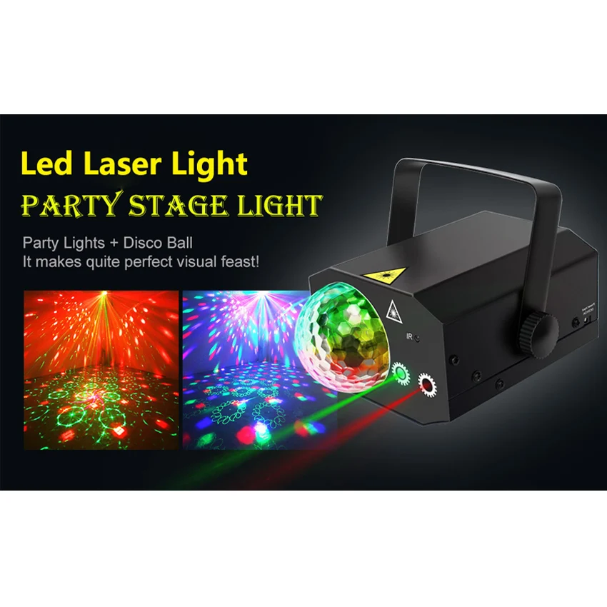 2 in 1 LED Magic Ball Party Light Laser DJ Light Mini Laser Disco Ball Light Flash Stage Lighting Rotating Club Home Party Light