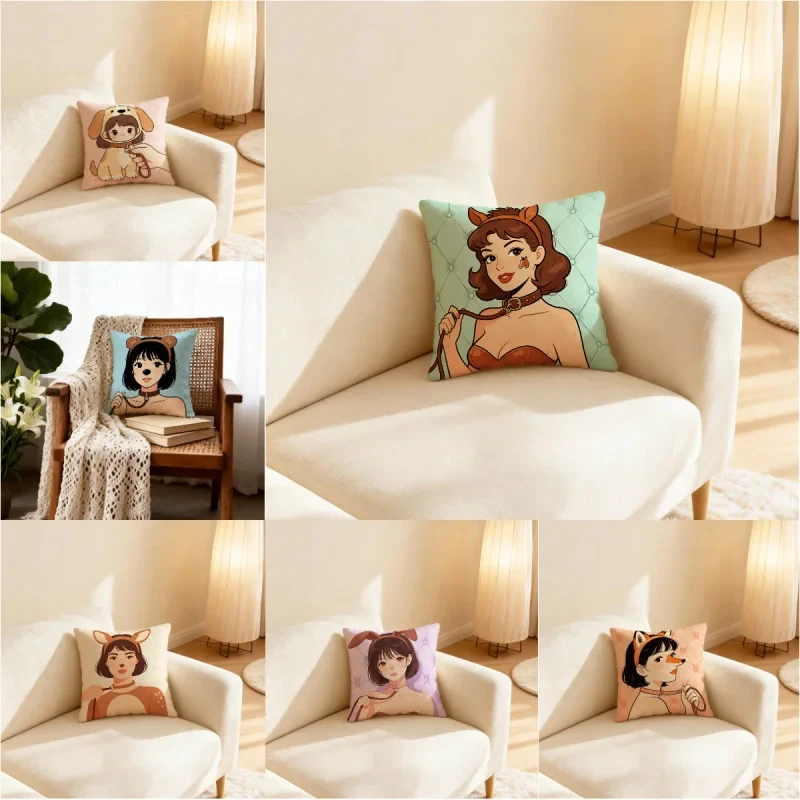Housse de coussin en polyester doux avec imprimé fille cosplay animal Woof Woof de la saison 3 de Euphoria, 18x18 pouces, pour décoration de canapé et chambre à coucher
