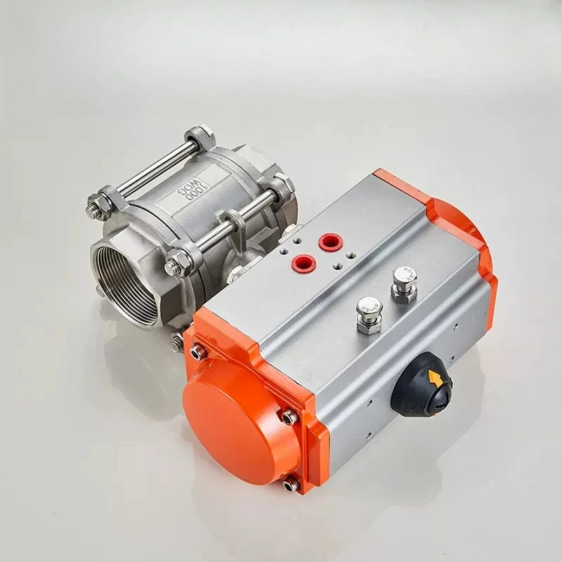 Válvula de Esfera Pneumática de Aço Inoxidável 304 Q611F-16P de Plataforma Alta, 3 Peças, Rosca, Resistente a Vapor, Cilindro de Dupla Ação DN15-DN80