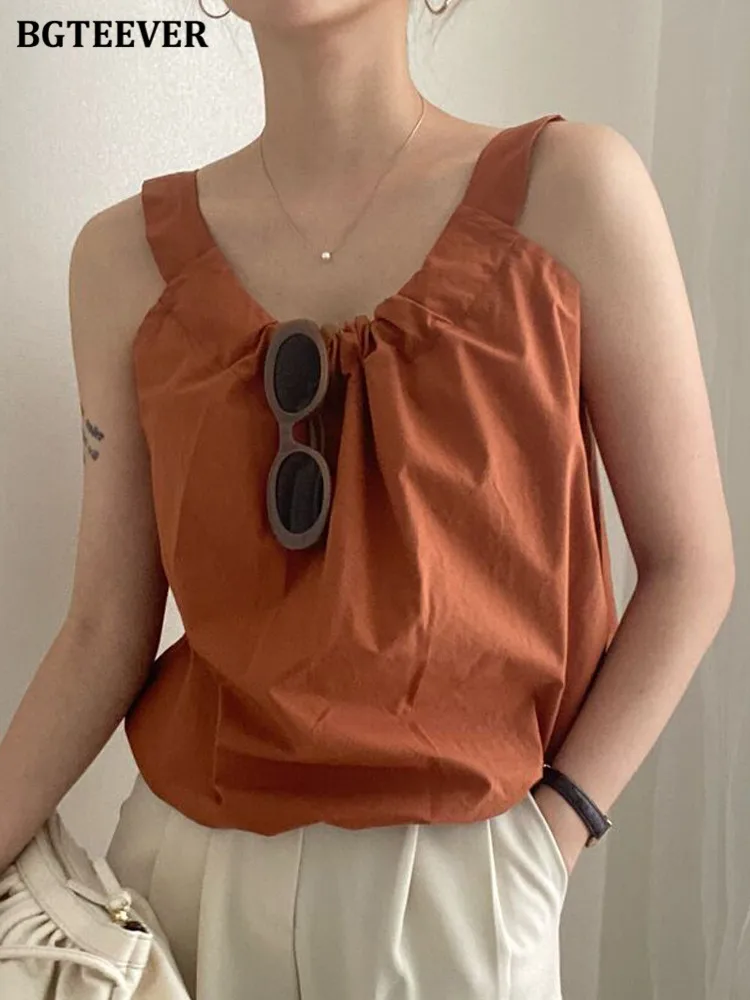 

BGTEEVER Casual Chic Loose Women Halter Camisole 2022 Summer Sleeveless Female Tank Tops Elegant Ladies Solid Crop Tops