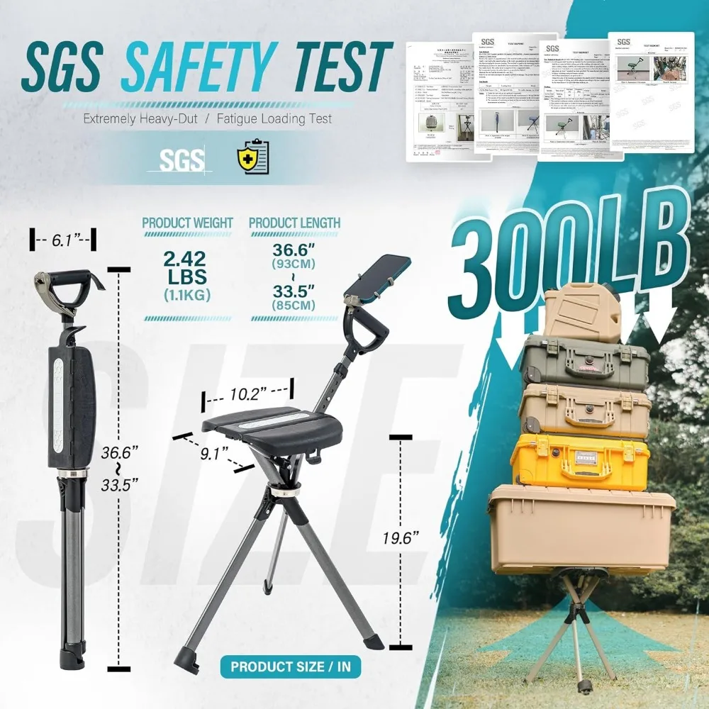 Bastón de senderismo portátil con asiento, bastón con silla, fácil de llevar y almacenar, antideslizante