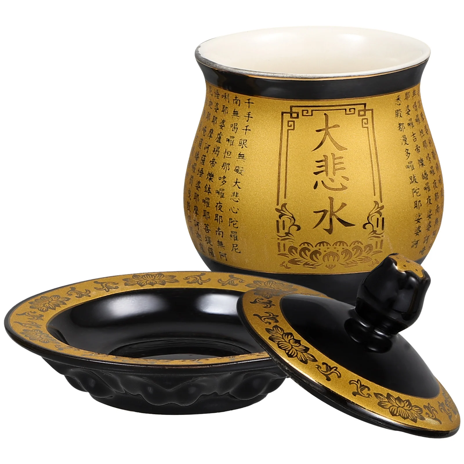 

Buddhist Offering Water Cup Ceramic Bowl Tray Altar Ritual Cup Engraved Auspicious Lotus Pattern Meditation Worship Supplies