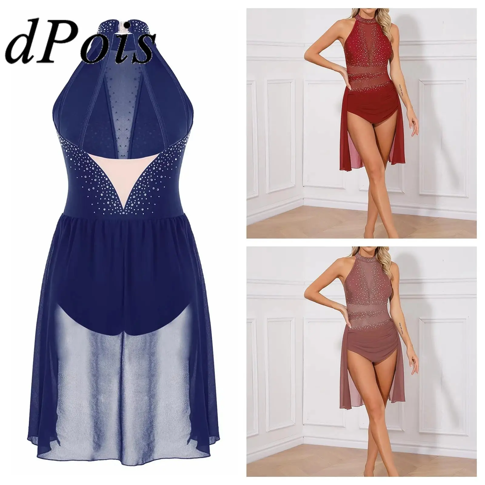 

Figure Skating Dress Women's Dancewear Lyrical Dance Costumes Mesh Skirts Ballet Gymnastics Leotard Adult Performance Clothes