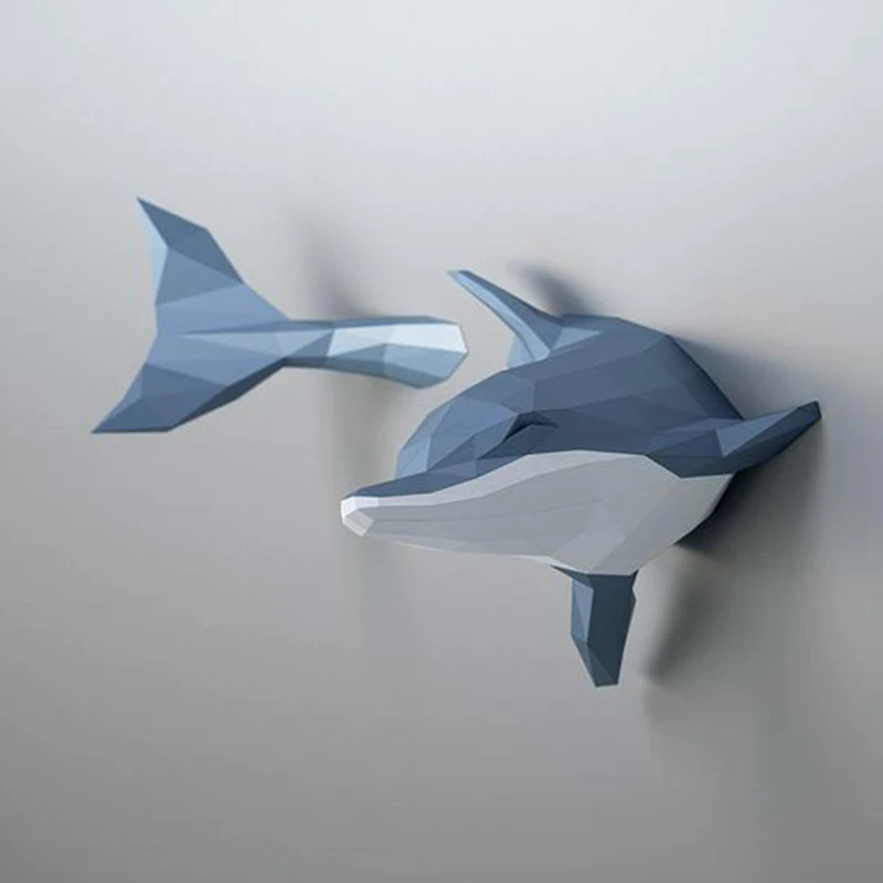 Creative Dolphin Marine Animal DIY Paper Model Wall Decoration Geometry Papercraft 3D Model Hand Made Puzzle Toys