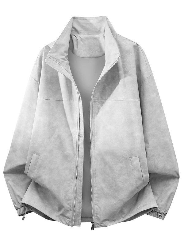 

Retro 2025 New Men's Casual Loose Sle Jaet for Couples Windproof Polyester Fiber Zipper Closure No Cap Youth Faion Jaet