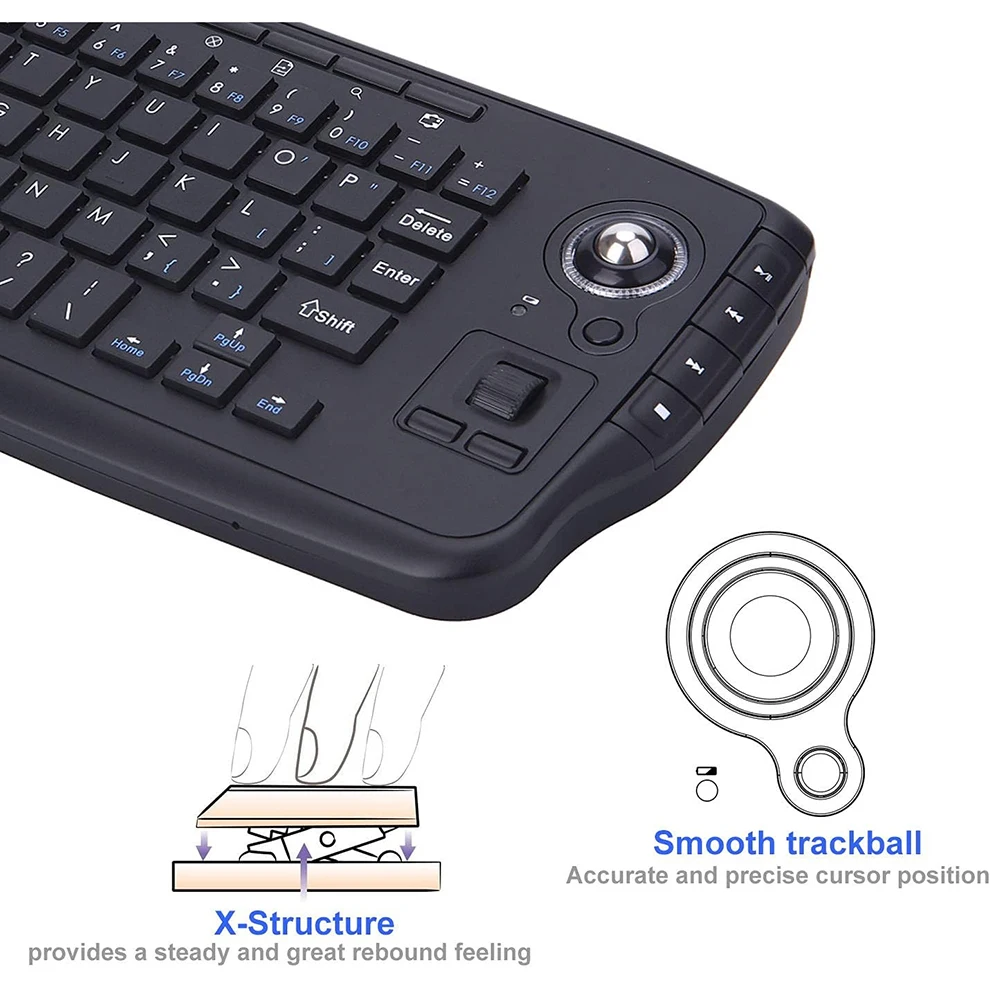 Multimedia 2.4Ghz Wireless Mini Keyboard with Trackball Mouse Scroll Wheel for PC Mac Android Tv Box, Remote Controller