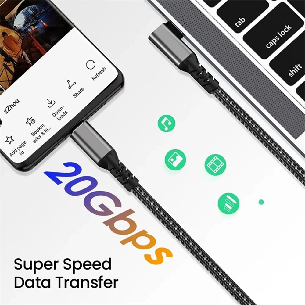 كابل USB C 3.2 Gen 2 من النوع C إلى USB C 90 درجة 20 جيجابت في الثانية 4K @ 60 هرتز كابل بيانات 5A 100 وات PD شحن سريع لأجهزة الكمبيوتر المحمول Macbook Pro iPad #4