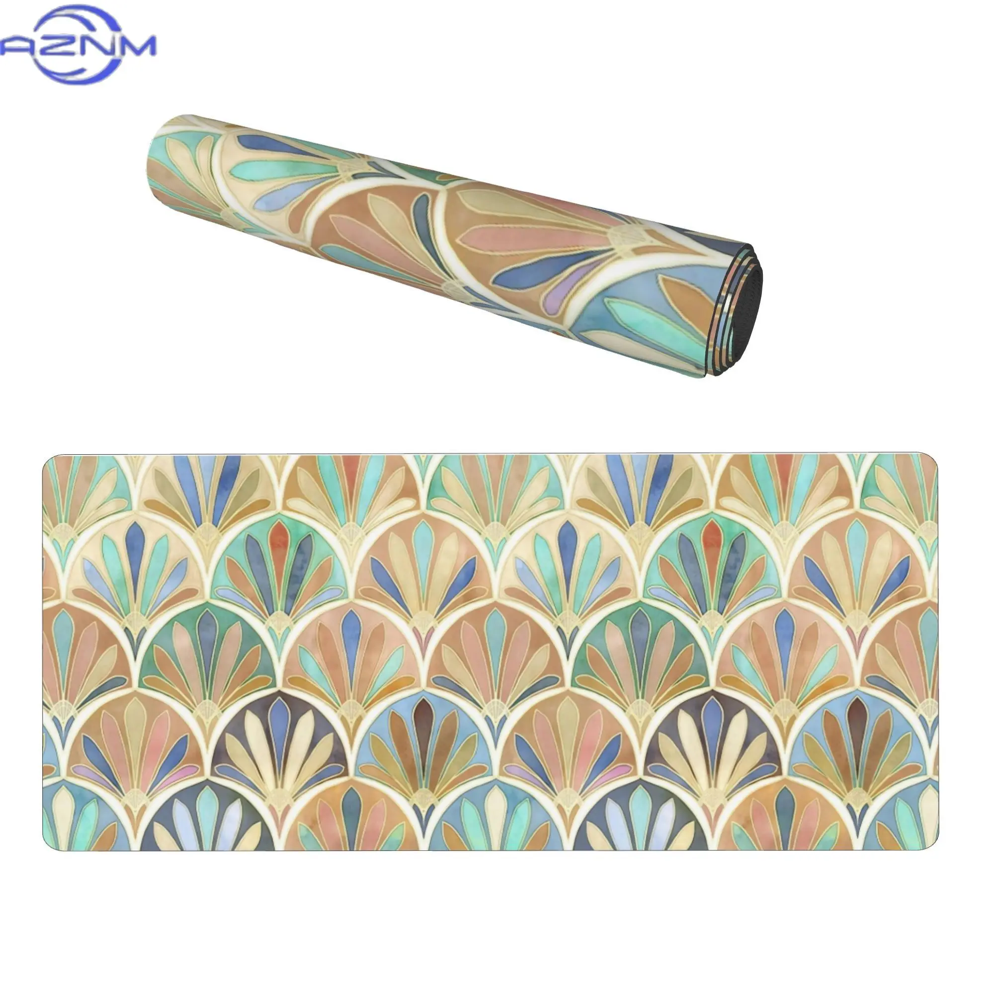 Autumn Neutrals Vintage Twenties Art Deco Pattern Extended Keyboard Mat for Home Office Setup Smooth Surface for Organized and S